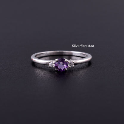 Amethyst Gemstone Sterling Silver Ring - SilverForestaa