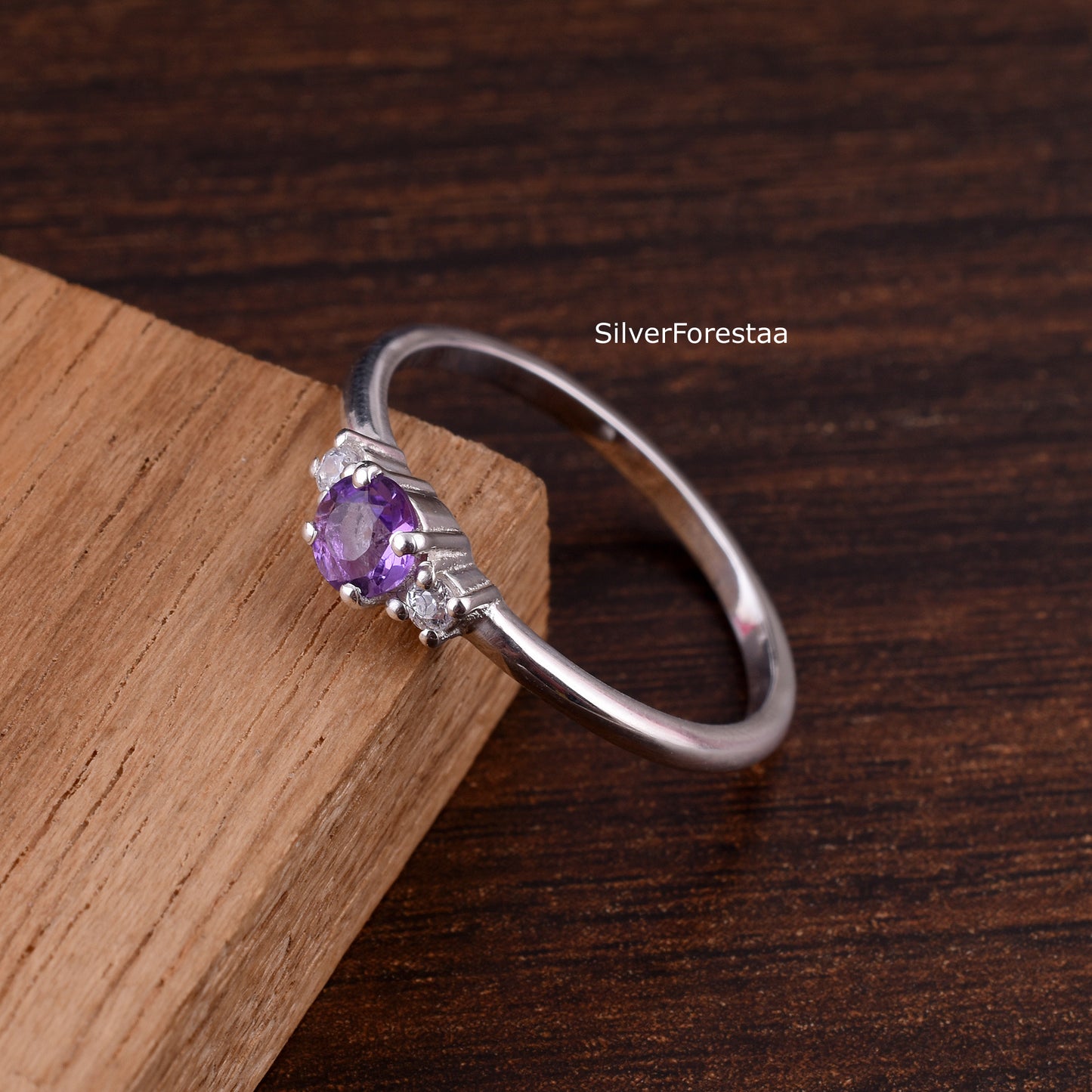 Amethyst Gemstone Sterling Silver Ring - SilverForestaa
