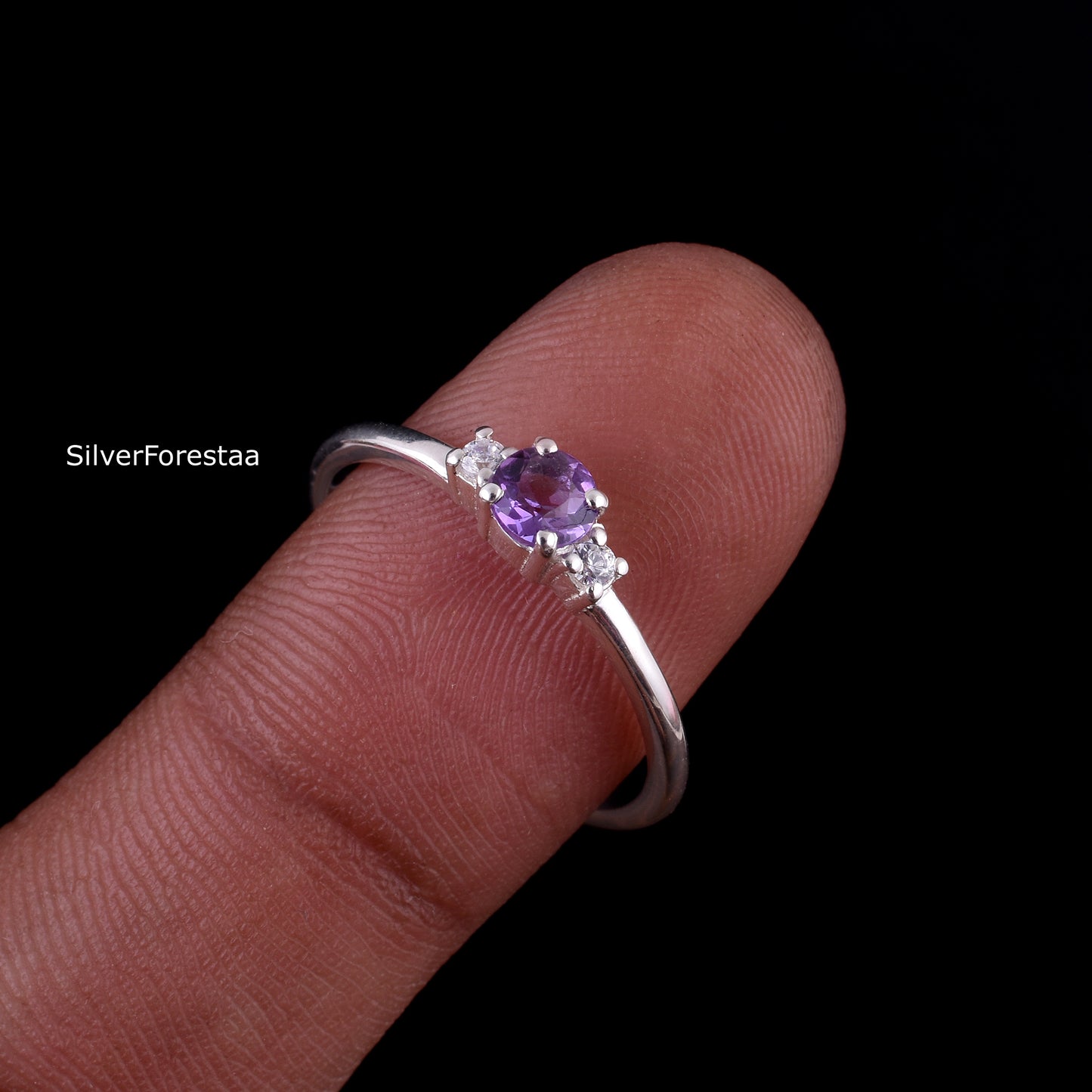 Amethyst Gemstone Sterling Silver Ring - SilverForestaa