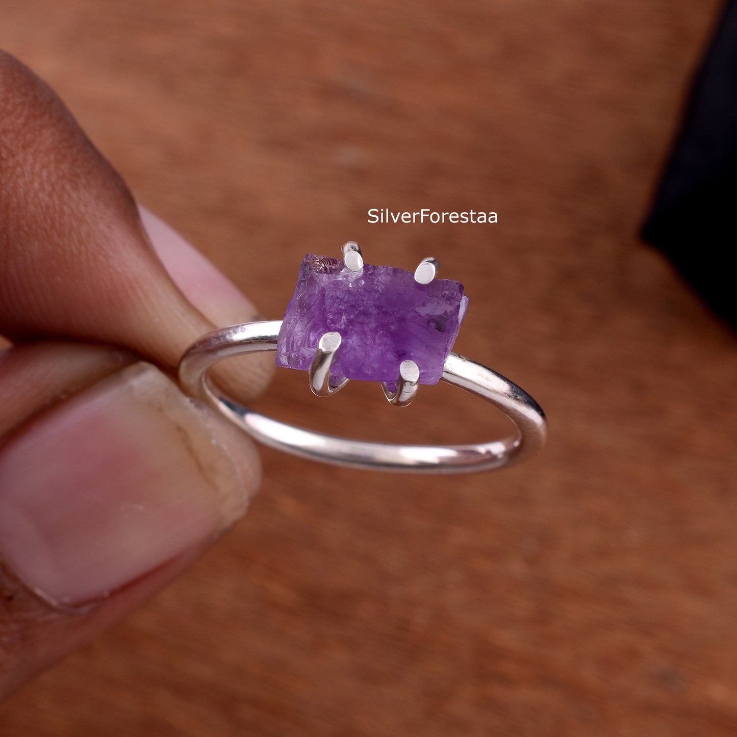 Rough Amethyst Silver Ring - SilverForestaa