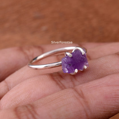 Rough Amethyst Silver Ring - SilverForestaa