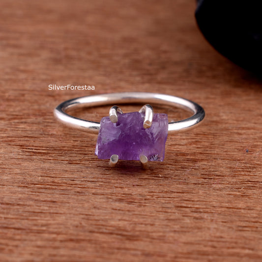 Rough Amethyst Silver Ring - SilverForestaa