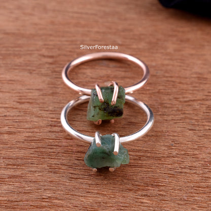 Rough Emerald Ring – Handmade Sterling Silver Birthstone Ring