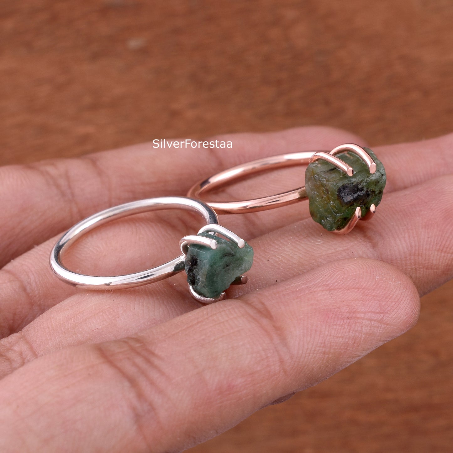 Rough Emerald Ring – Handmade Sterling Silver Birthstone Ring
