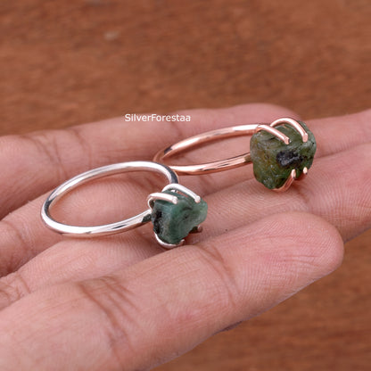 Rough Emerald Ring – Handmade Sterling Silver Birthstone Ring
