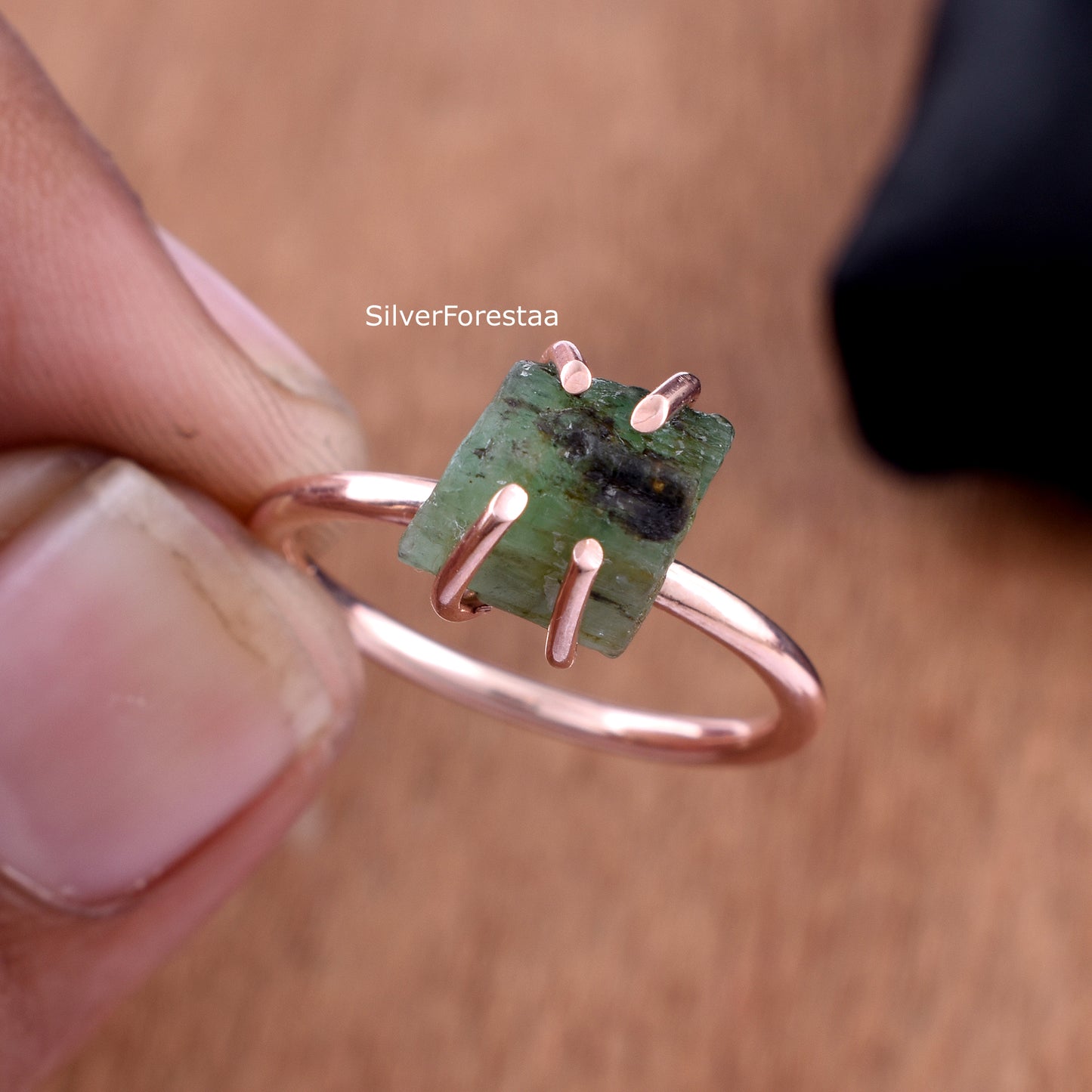 Rough Emerald Ring – Handmade Sterling Silver Birthstone Ring