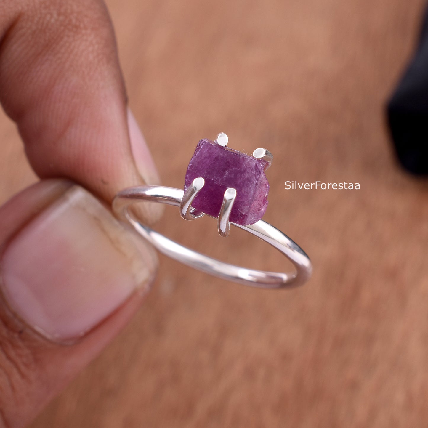 Raw Ruby Ring – Natural Gemstone 925 Sterling Silver Ring
