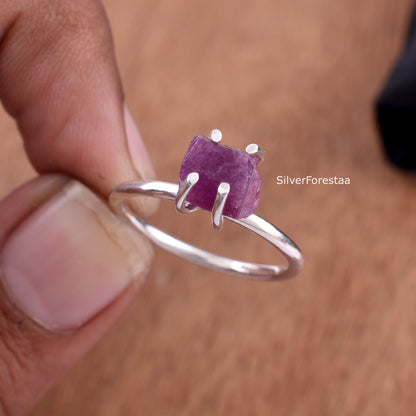 Raw Ruby Ring – Natural Gemstone 925 Sterling Silver Ring