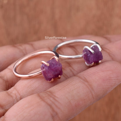 Raw Ruby Ring – Natural Gemstone 925 Sterling Silver Ring
