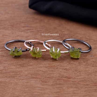 Raw Peridot Ring – Handmade Sterling Silver Gemstone Ring