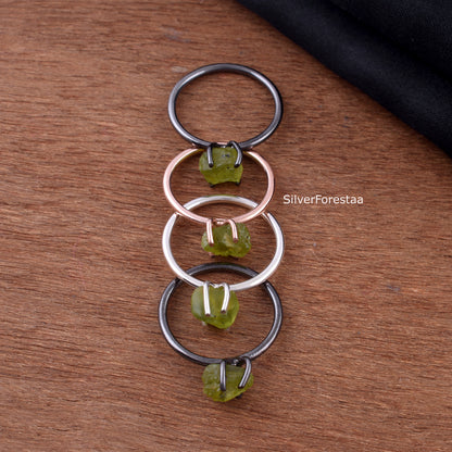 Raw Peridot Ring – Handmade Sterling Silver Gemstone Ring