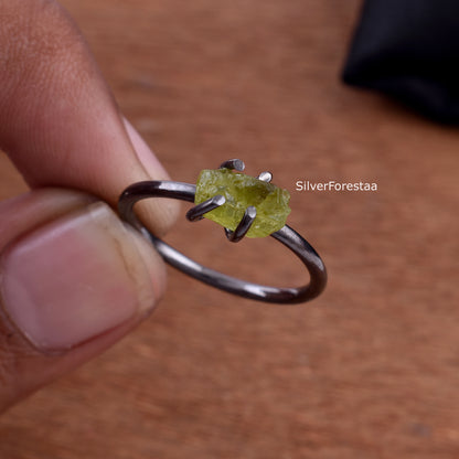 Raw Peridot Ring – Handmade Sterling Silver Gemstone Ring