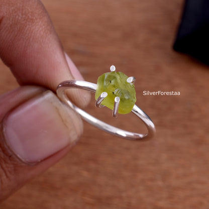 Raw Peridot Ring – Handmade Sterling Silver Gemstone Ring