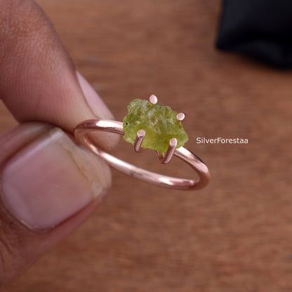 Raw Peridot Ring – Handmade Sterling Silver Gemstone Ring