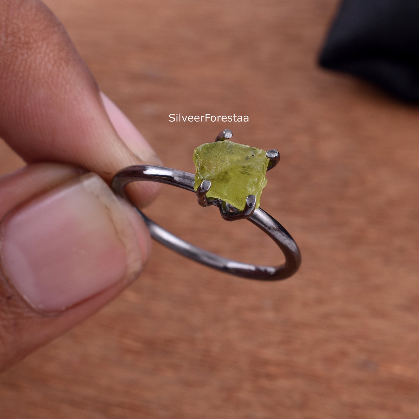 Raw Peridot Ring – Handmade Sterling Silver Gemstone Ring