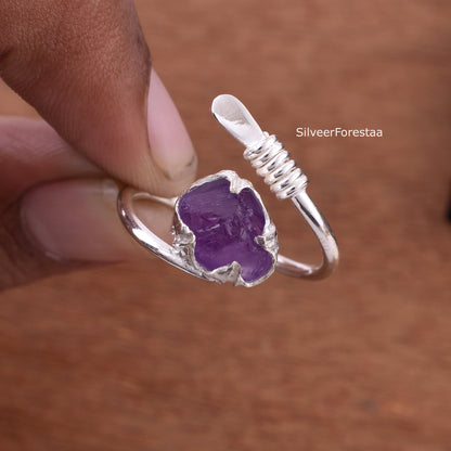 Raw Amethyst Silver  Ring – Handmade Sterling Silver Statement Ring