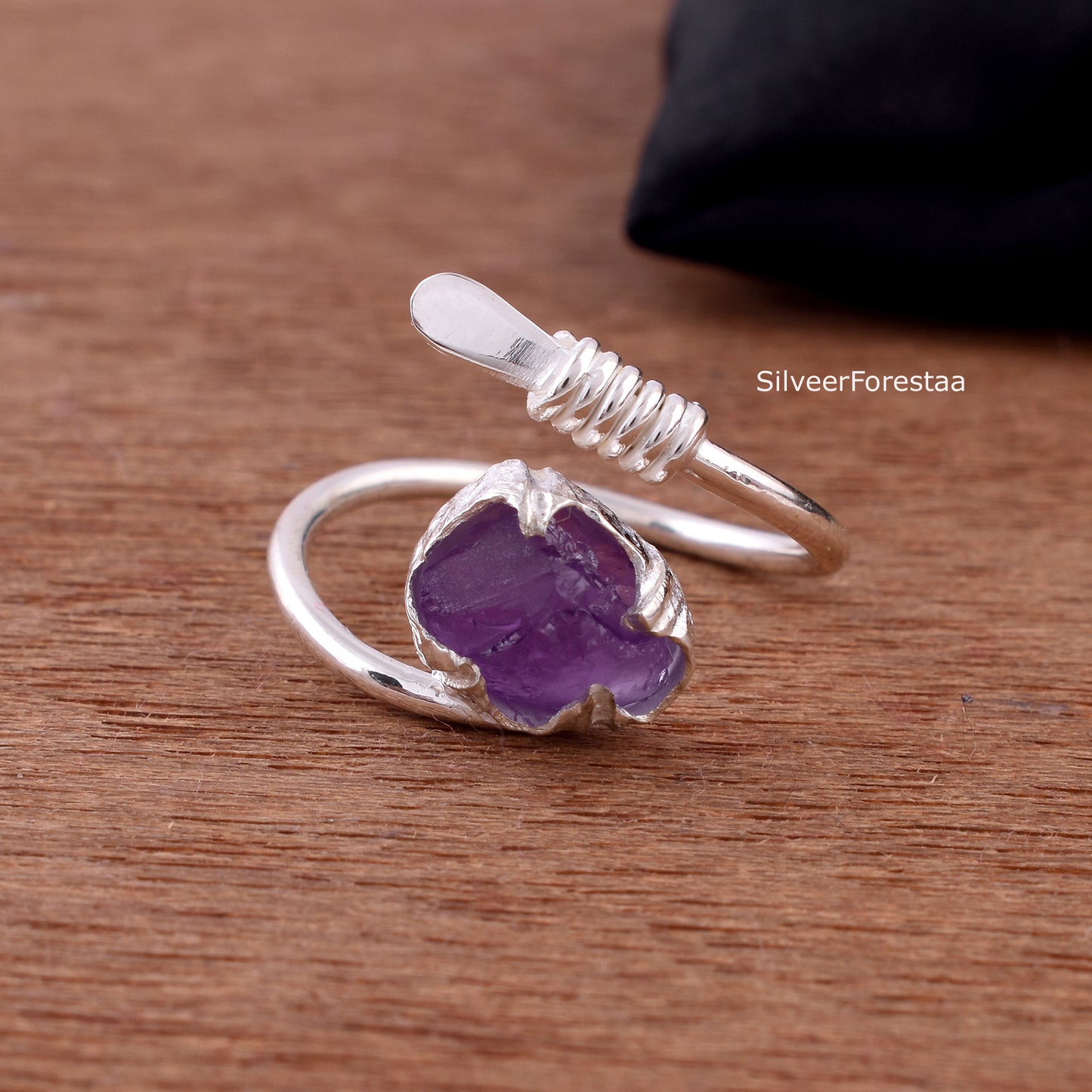 Raw Amethyst Silver  Ring – Handmade Sterling Silver Statement Ring