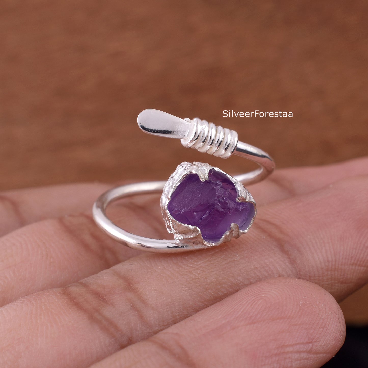 Raw Amethyst Silver  Ring – Handmade Sterling Silver Statement Ring