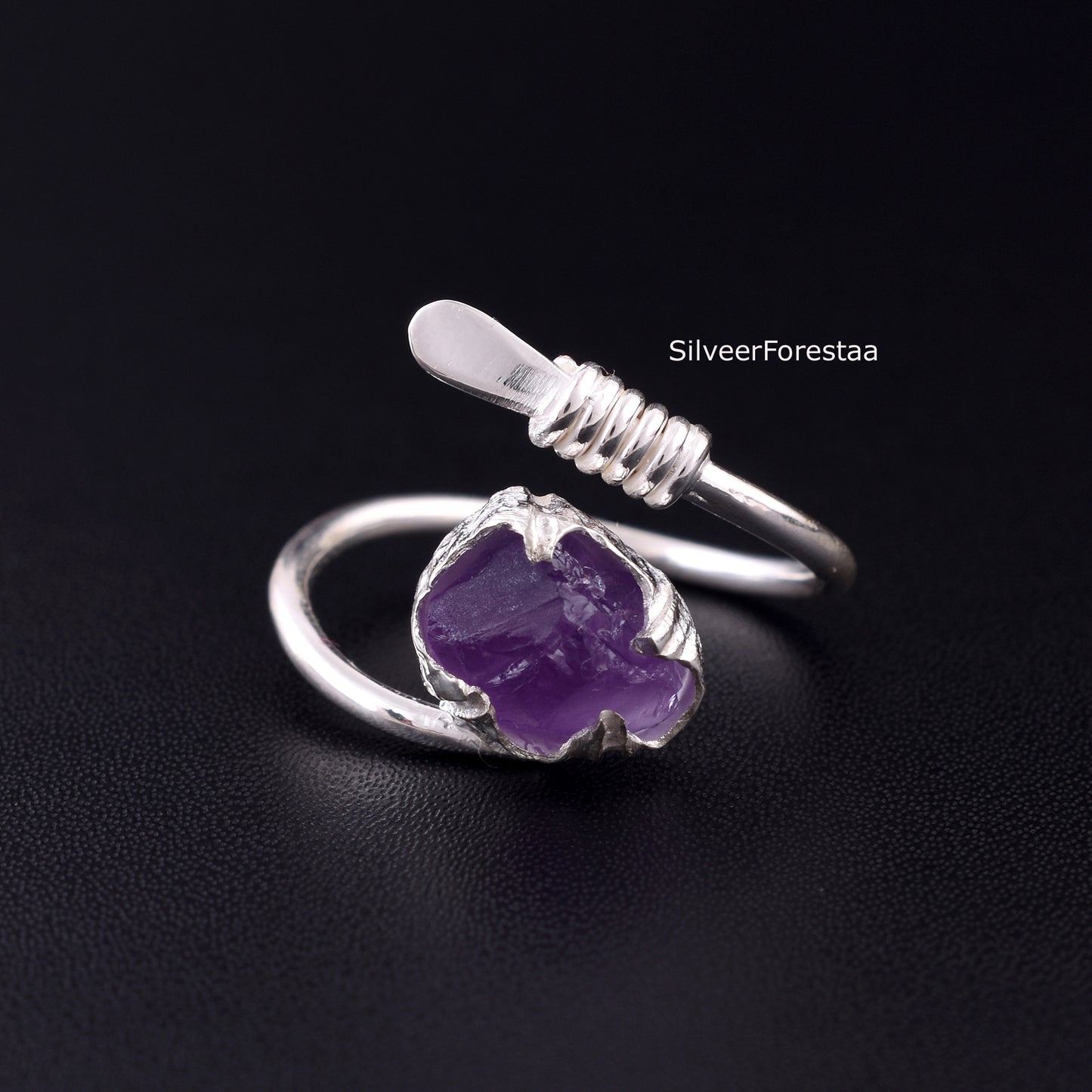 Raw Amethyst Silver  Ring – Handmade Sterling Silver Statement Ring