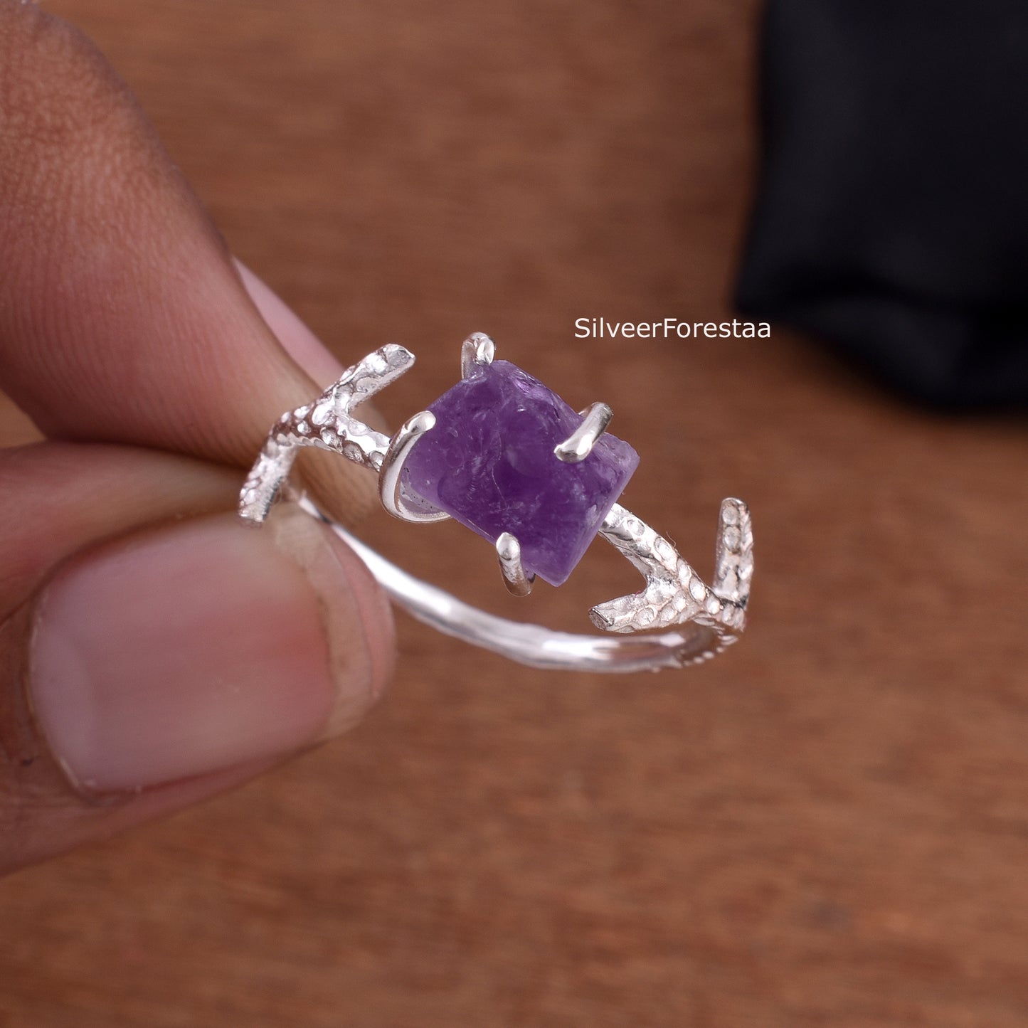 Raw Amethyst Branch Ring in 925 Sterling Silver - SilverForestaa