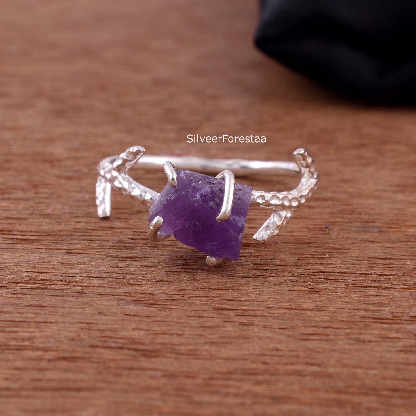 Raw Amethyst Branch Ring in 925 Sterling Silver - SilverForestaa