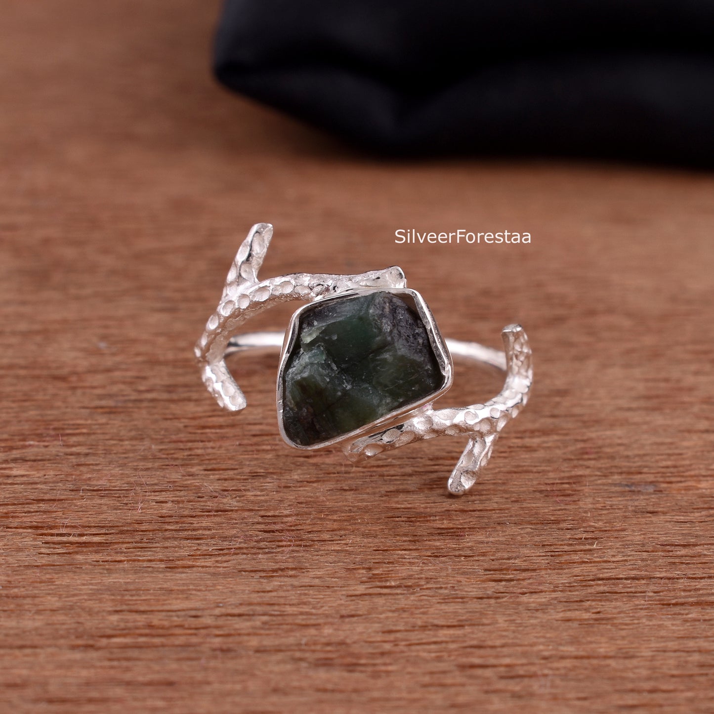 Raw Emerald Branch Ring in 925 Sterling Silver - SilverForestaa