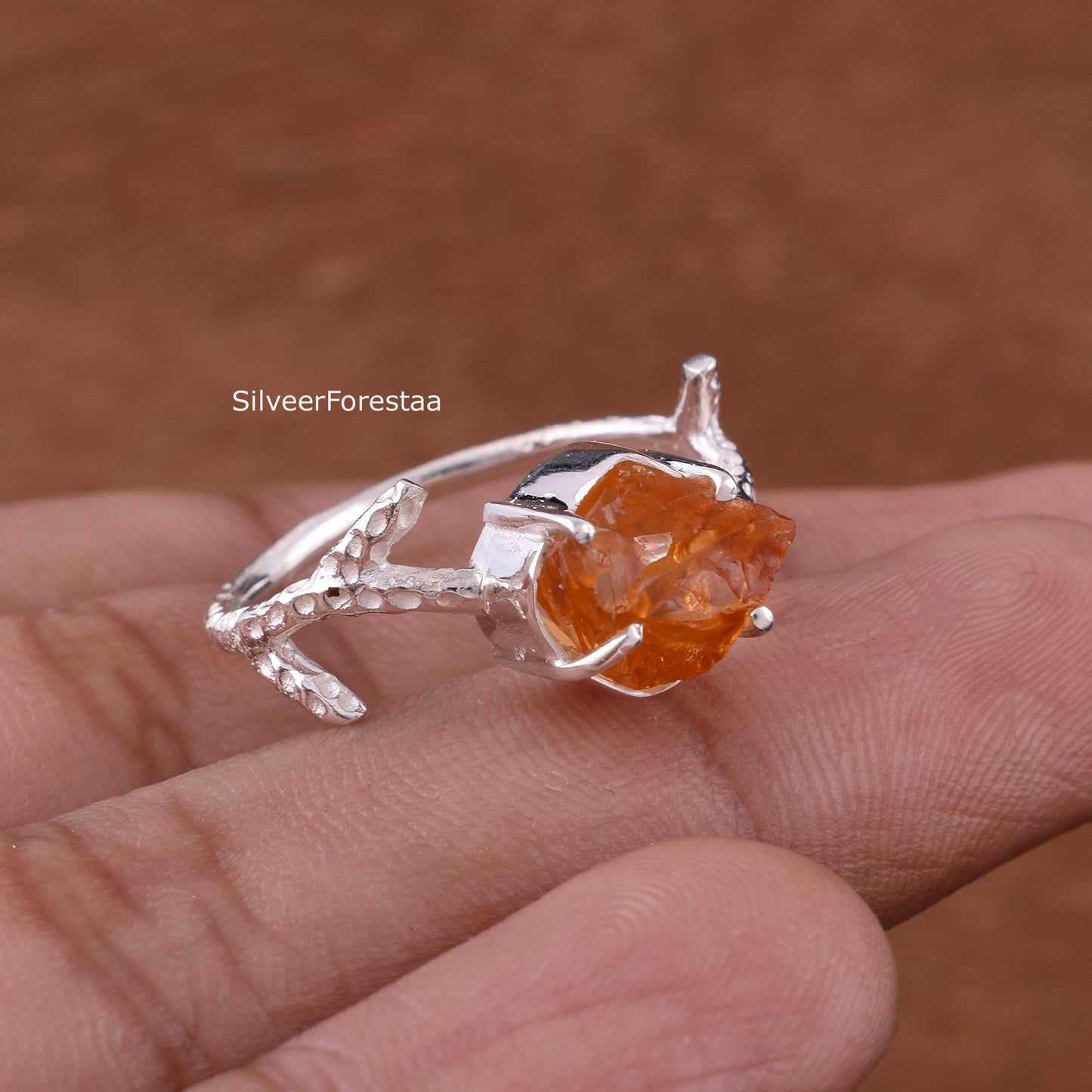 Raw Citrine Branch Ring, Unique Handmade Jewelry