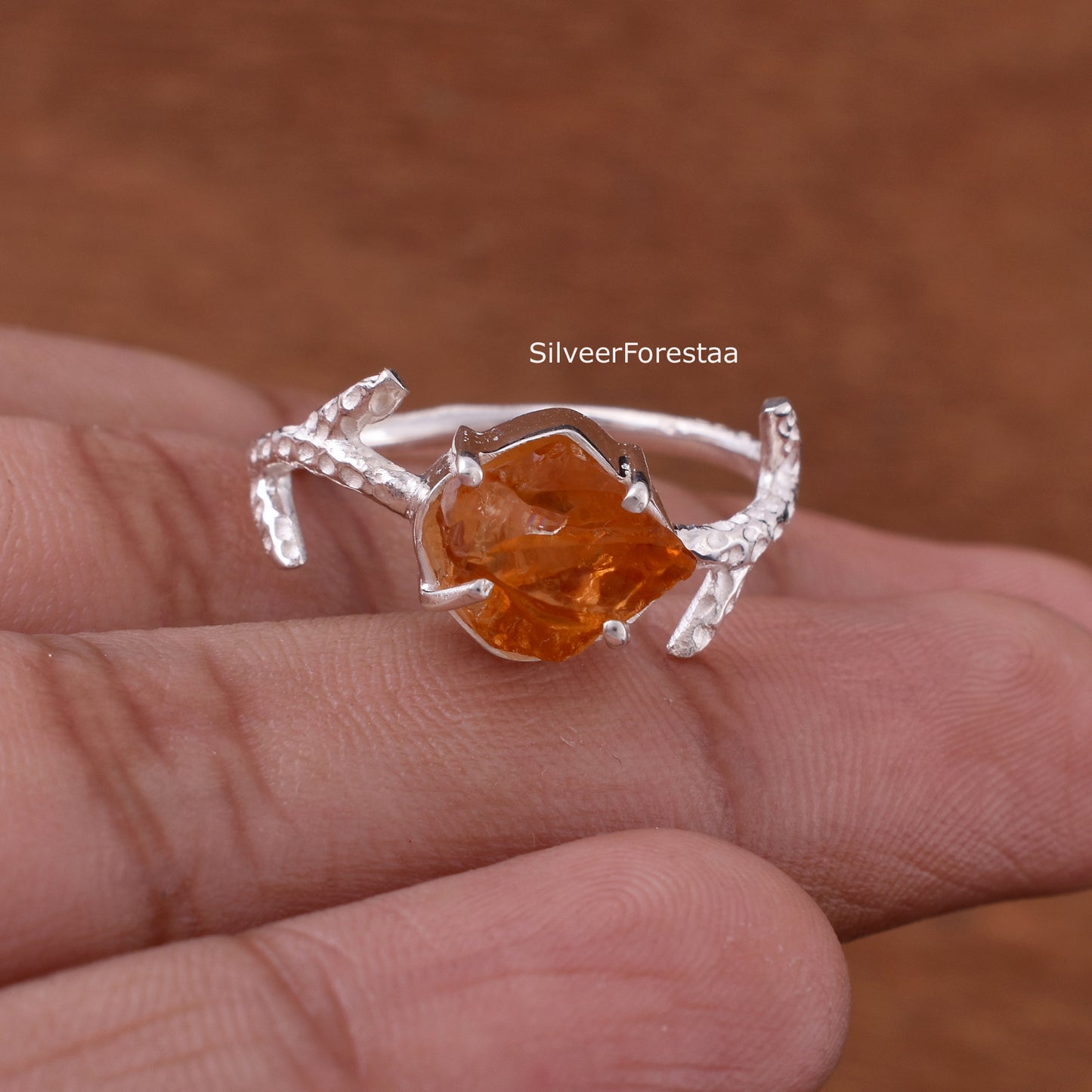 Raw Citrine Branch Ring, Unique Handmade Jewelry