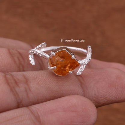 Raw Citrine Branch Ring, Unique Handmade Jewelry