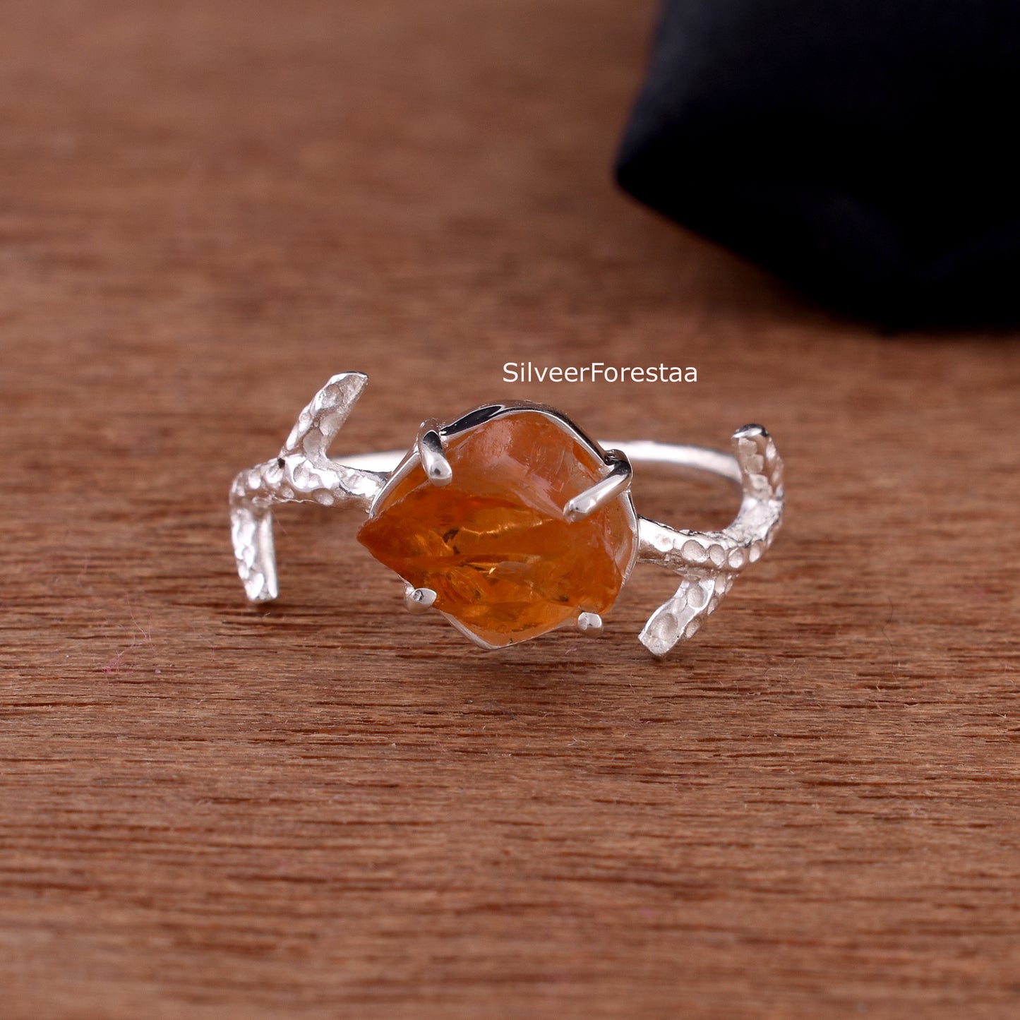 Raw Citrine Branch Ring, Unique Handmade Jewelry