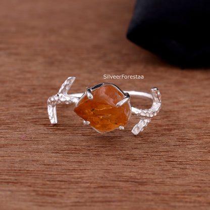 Raw Citrine Branch Ring, Unique Handmade Jewelry
