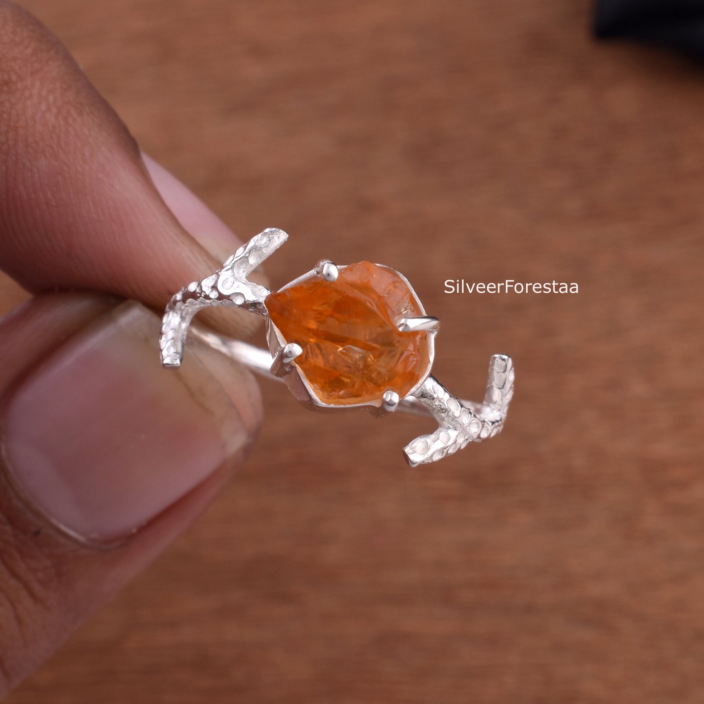 Raw Citrine Branch Ring, Unique Handmade Jewelry