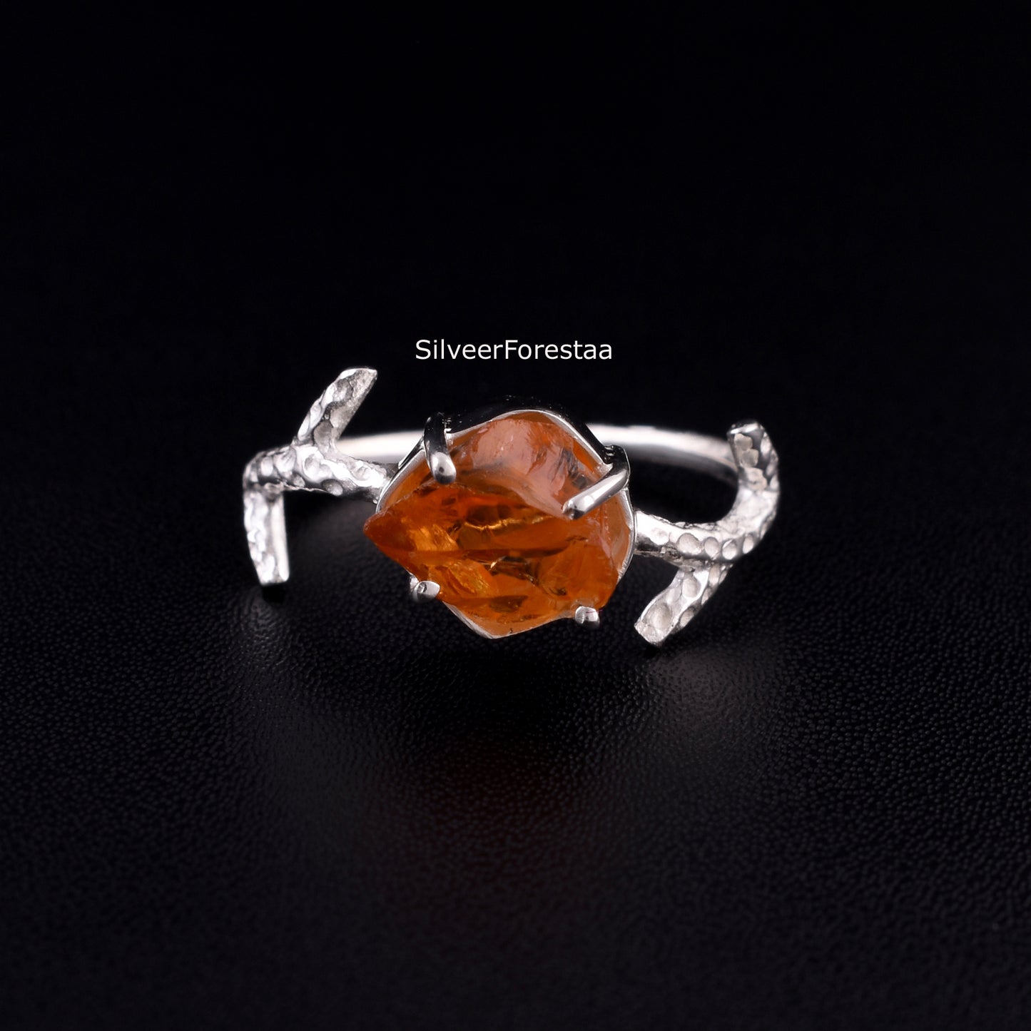 Raw Citrine Branch Ring, Unique Handmade Jewelry
