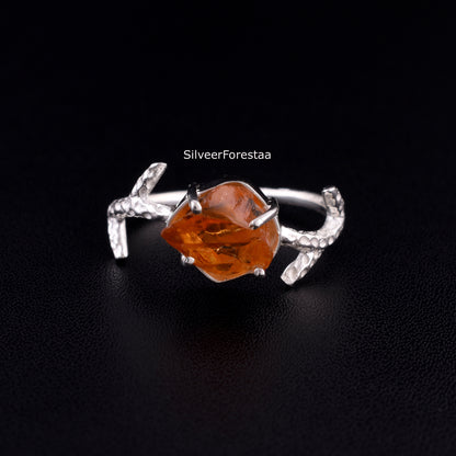 Raw Citrine Branch Ring, Unique Handmade Jewelry