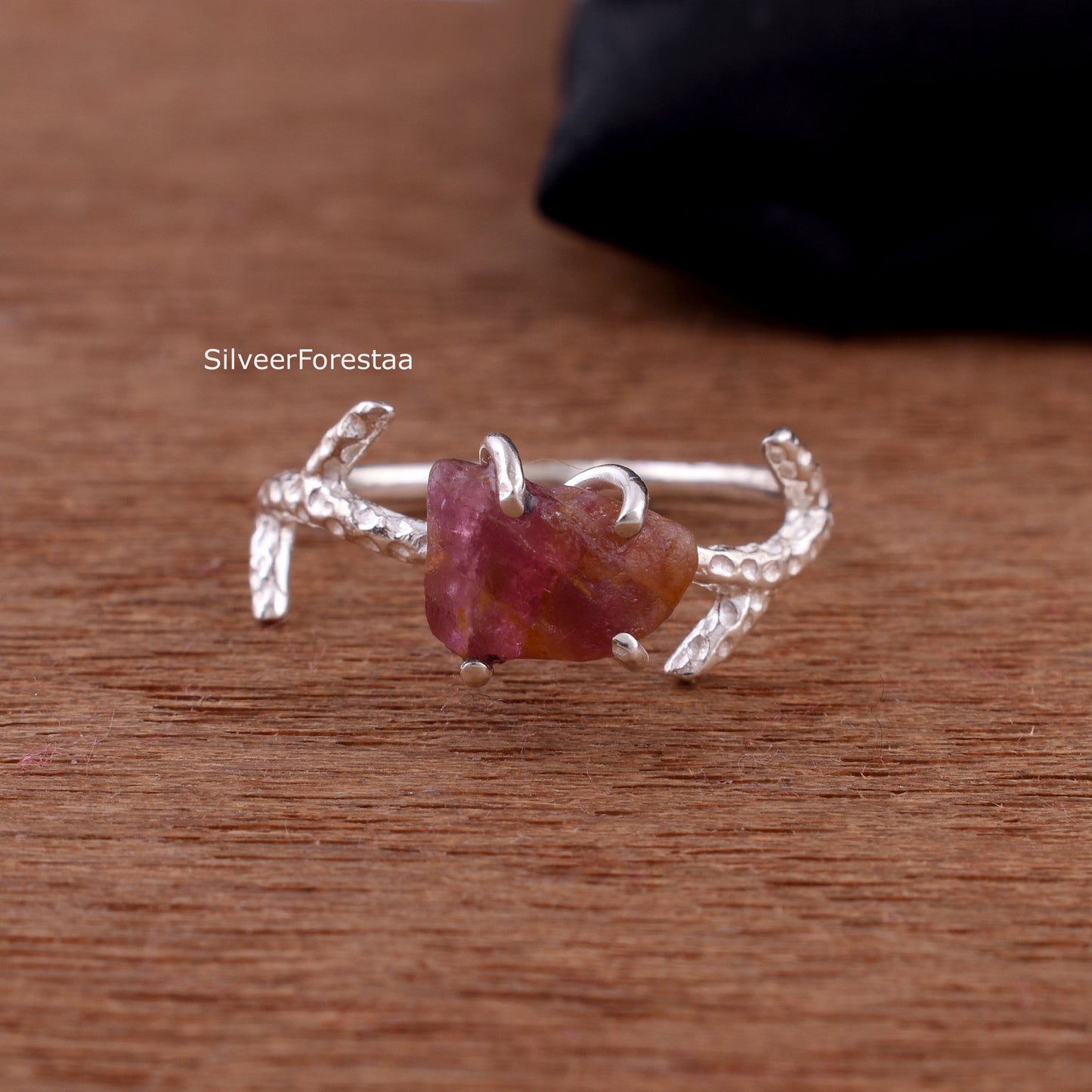 Raw Ruby Branch Ring, Unique Handmade Jewelry