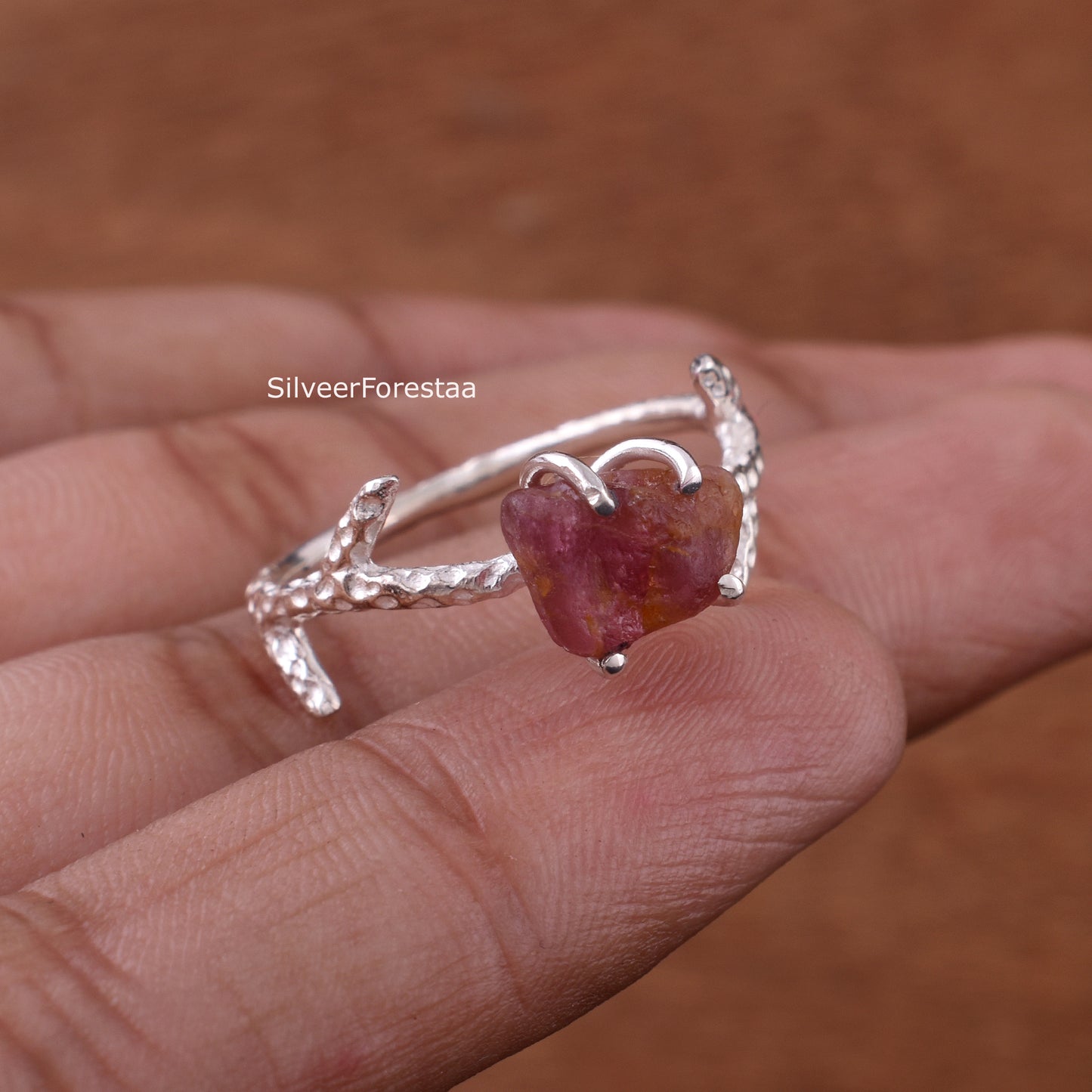 Raw Ruby Branch Ring, Unique Handmade Jewelry