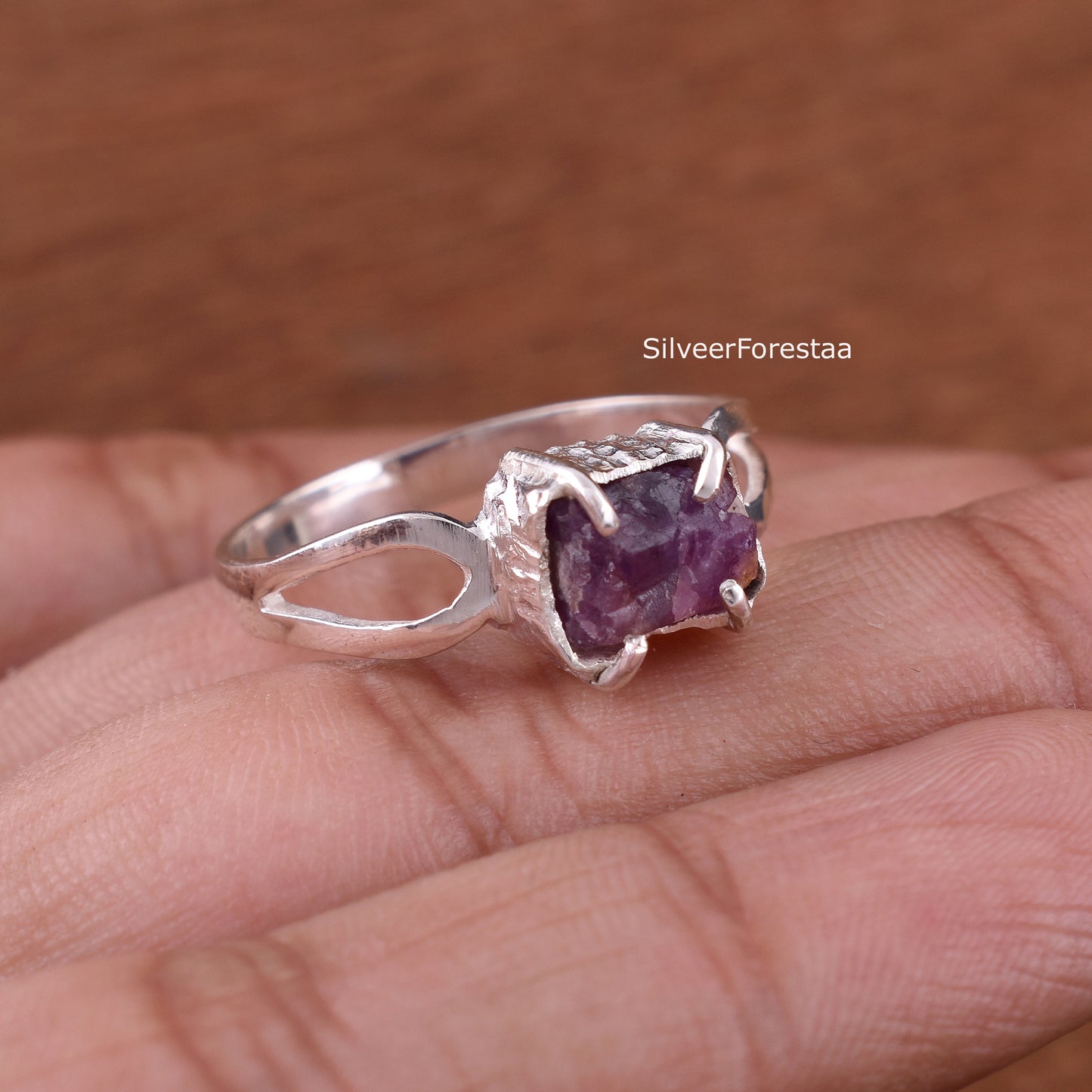 Amethyst Wedding Ring, Natural Gemstone Jewelry