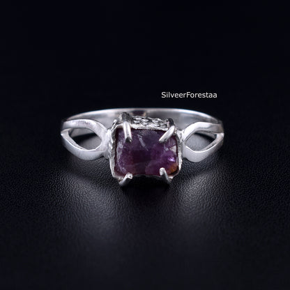 Amethyst Wedding Ring, Natural Gemstone Jewelry