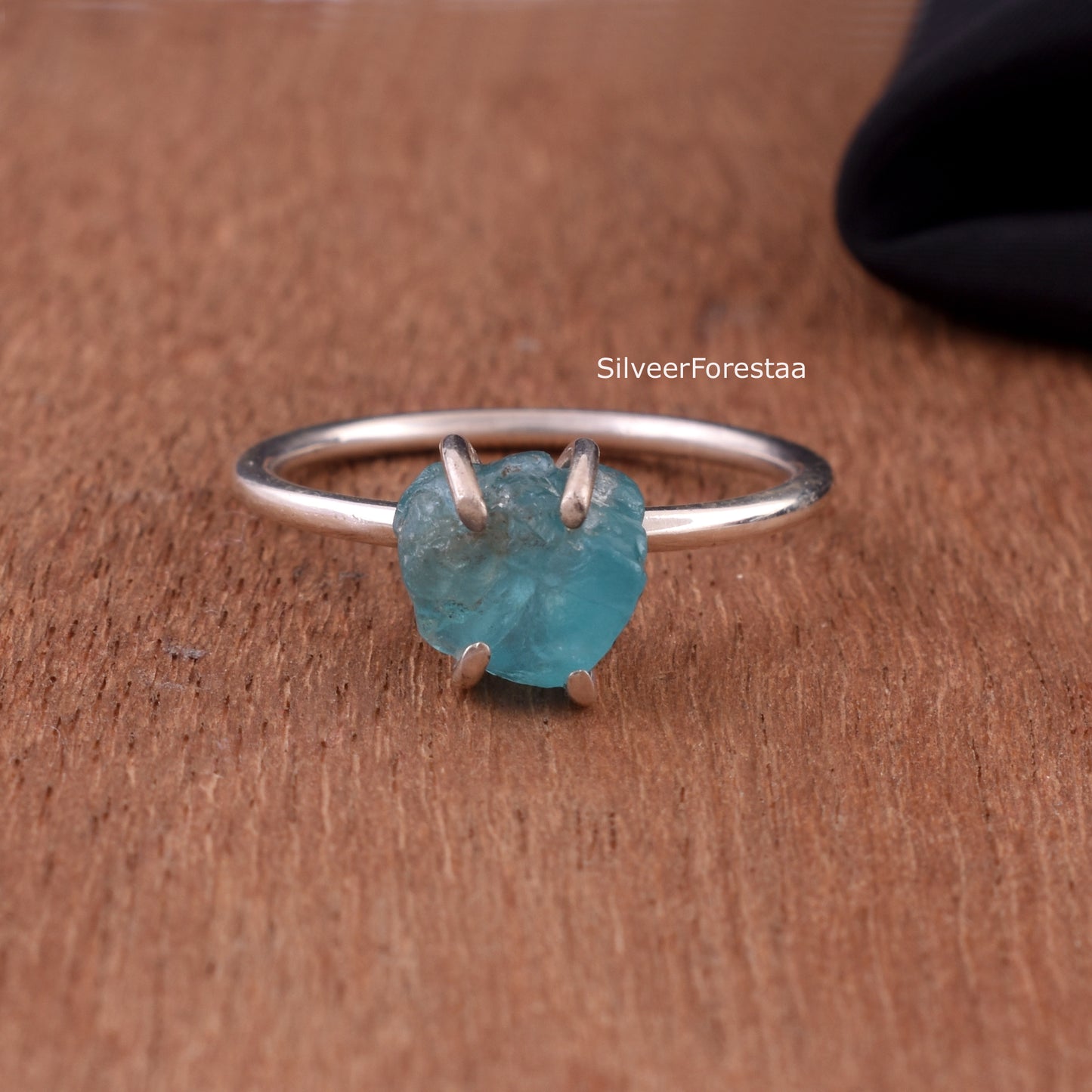 Raw Apatite Gemstone Ring in Sterling Silver