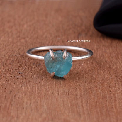 Raw Apatite Gemstone Ring in Sterling Silver