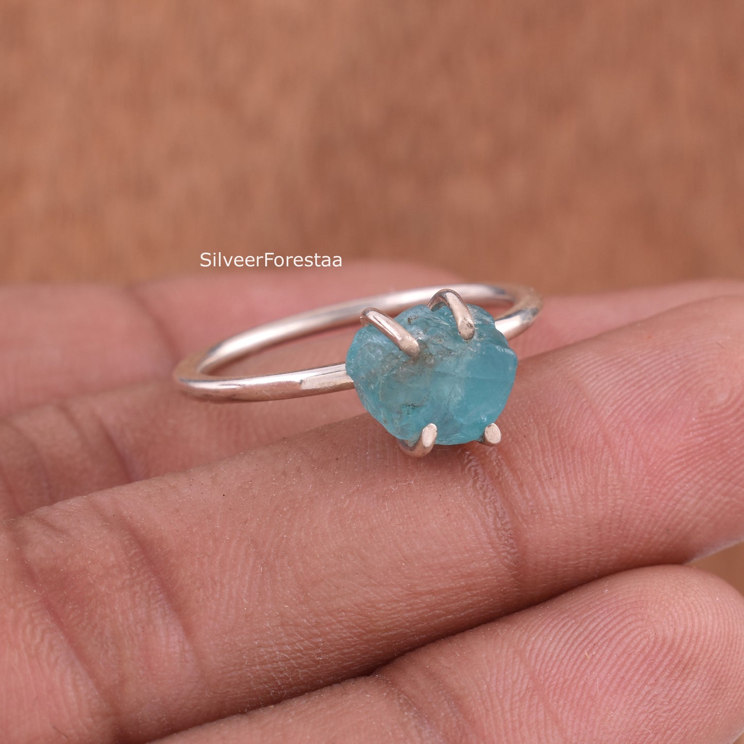 Raw Apatite Gemstone Ring in Sterling Silver