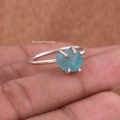 Raw Apatite Gemstone Ring in Sterling Silver