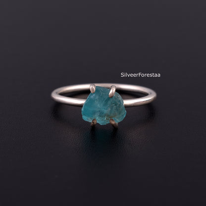 Raw Apatite Gemstone Ring in Sterling Silver