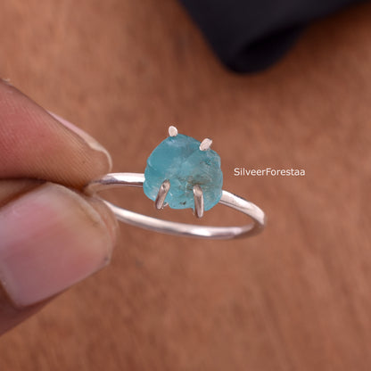 Raw Apatite Gemstone Ring in Sterling Silver