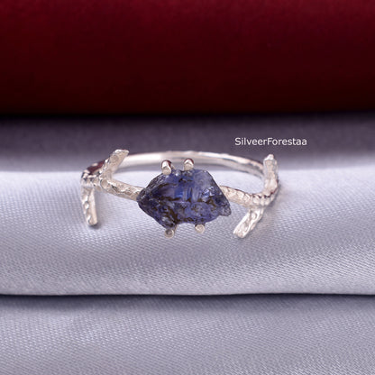 Rough Tanzanite Twig Ring, Handmade Artisan Jewelry