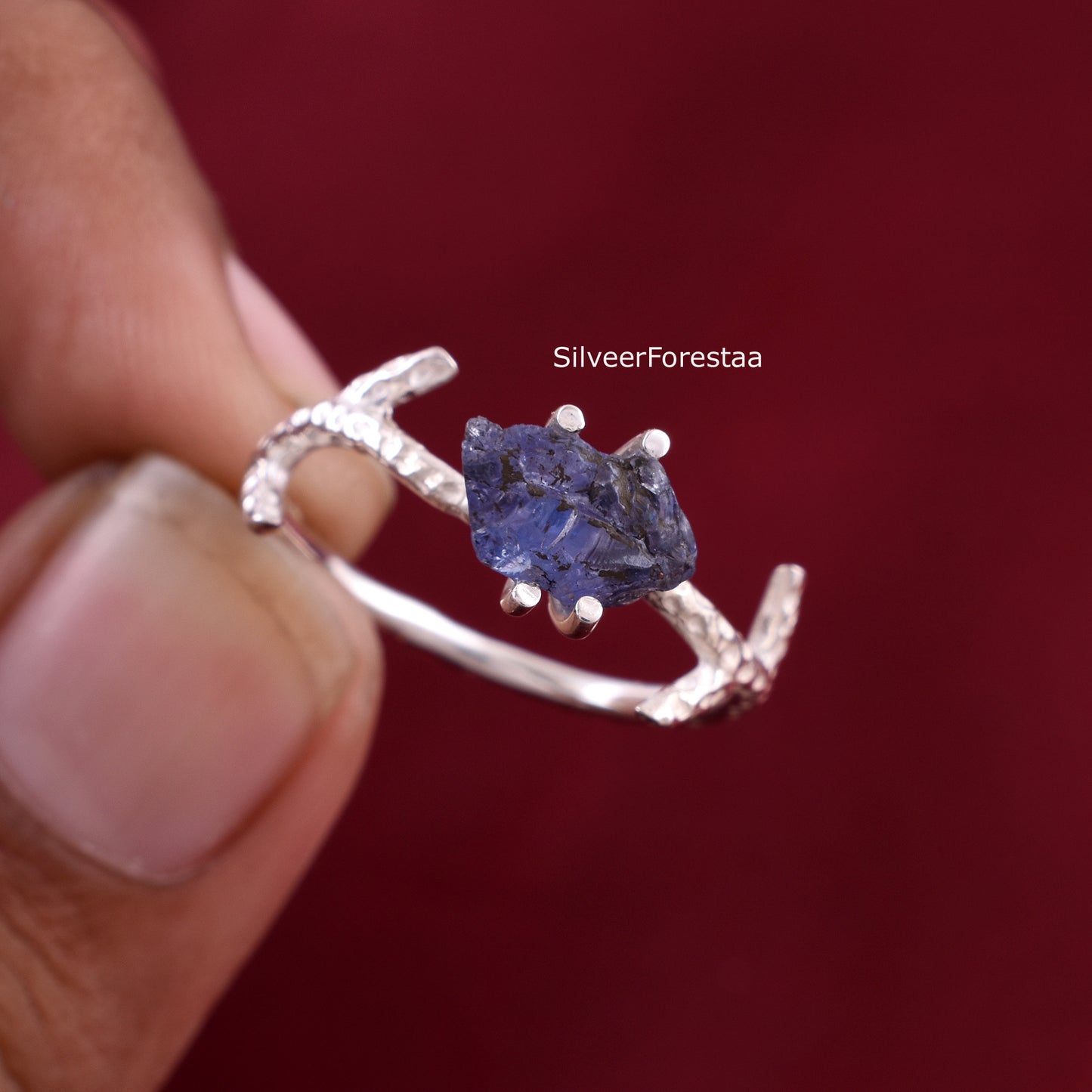 Rough Tanzanite Twig Ring, Handmade Artisan Jewelry