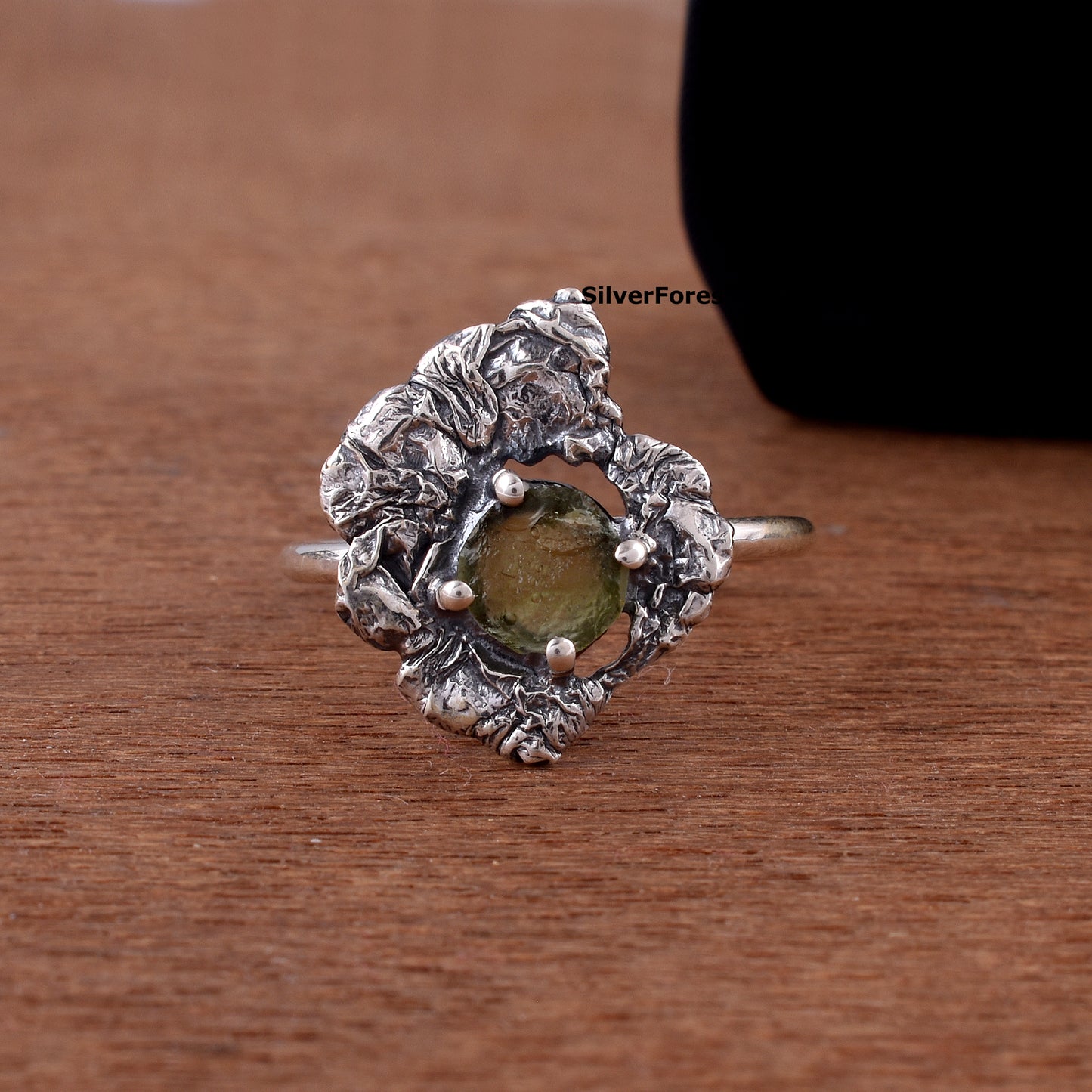Rare Moldavite Silver Ring – Perfect for Crystal Lovers - SILVERFORESTAA