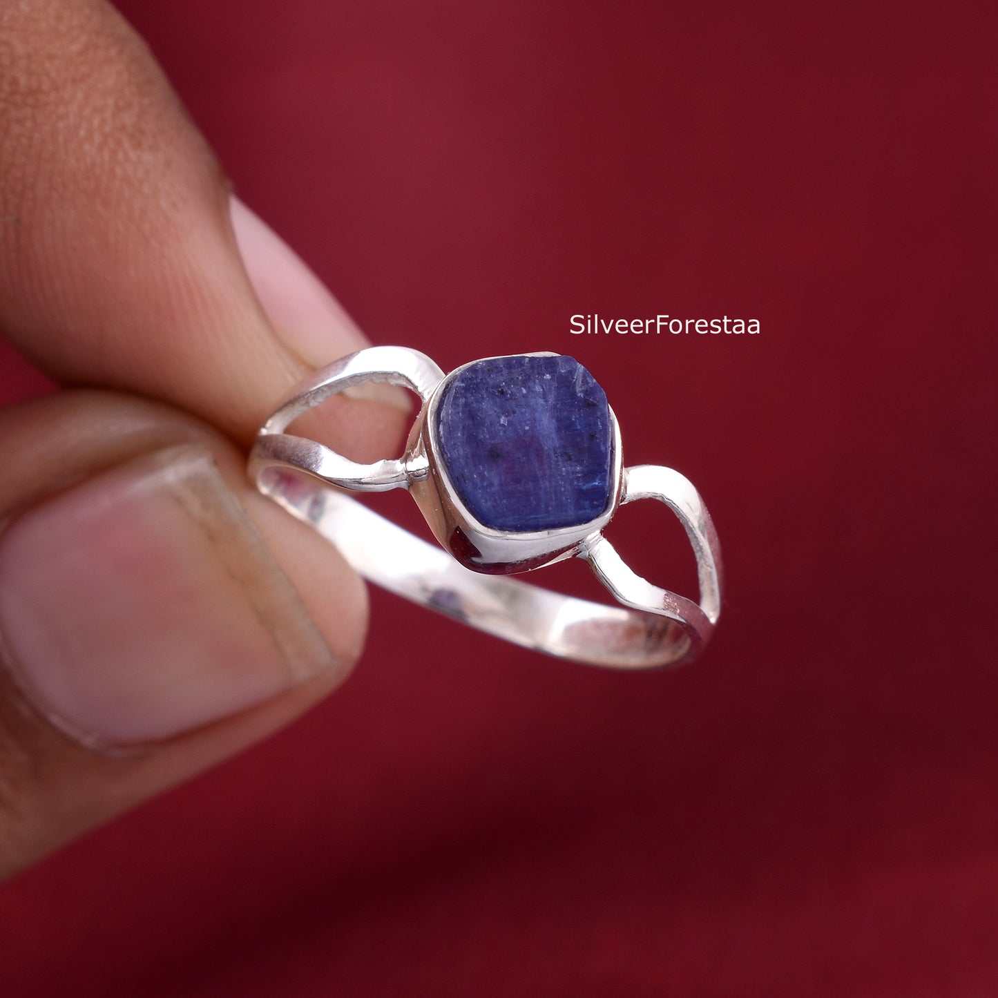 Rough Tanzanite Ring in 925 Sterling Silver - SilverForestaa