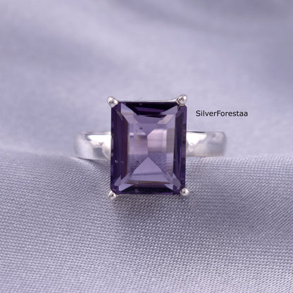 Natural Amethyst Cut Ring in 925 Sterling Silver