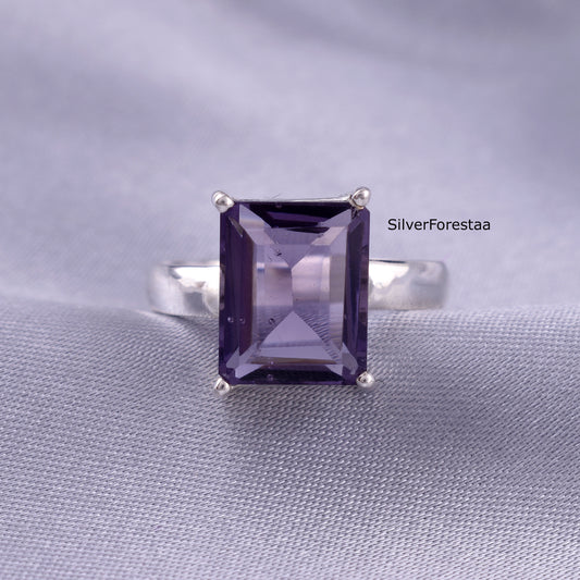 Natural Amethyst Cut Ring in 925 Sterling Silver